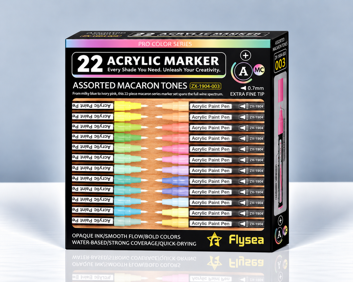 Flysea Macaron – Coffret 22 feutres acryliques pastel 0,7 mm