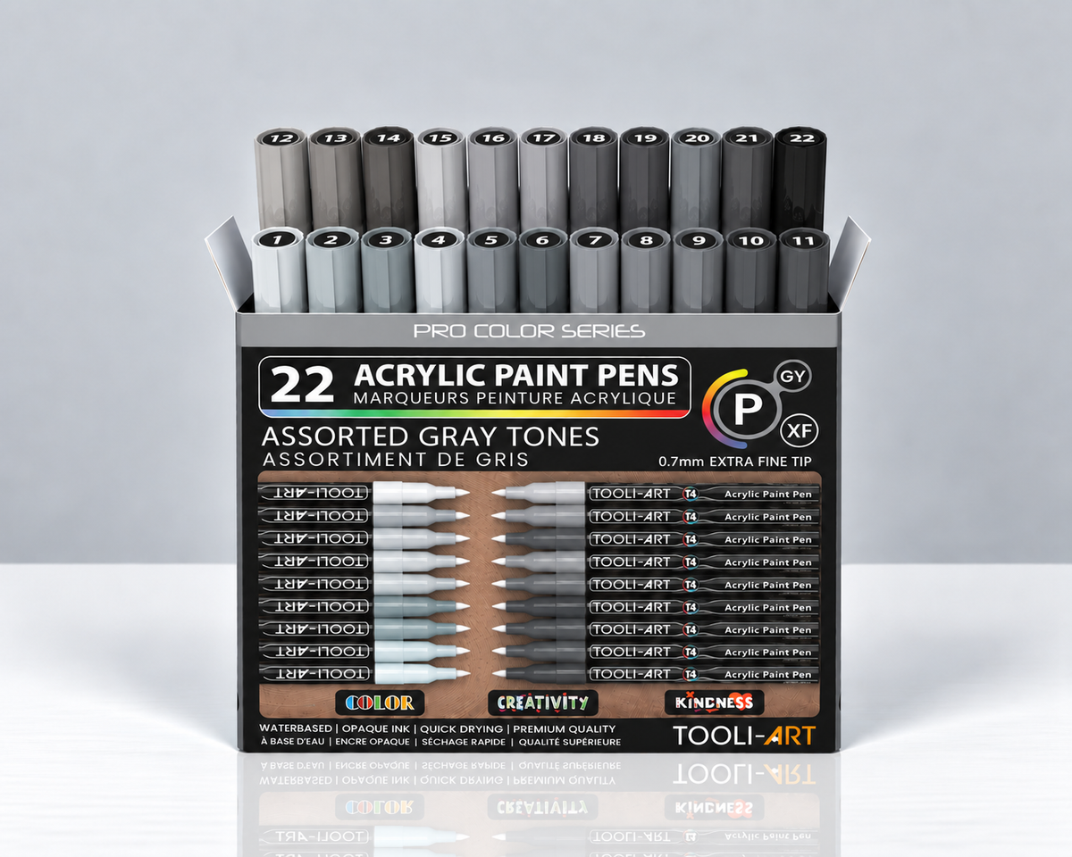 TOOLI-ART GRAY – PACK OF 22 ACRYLIC MARKERS 0.7 MM