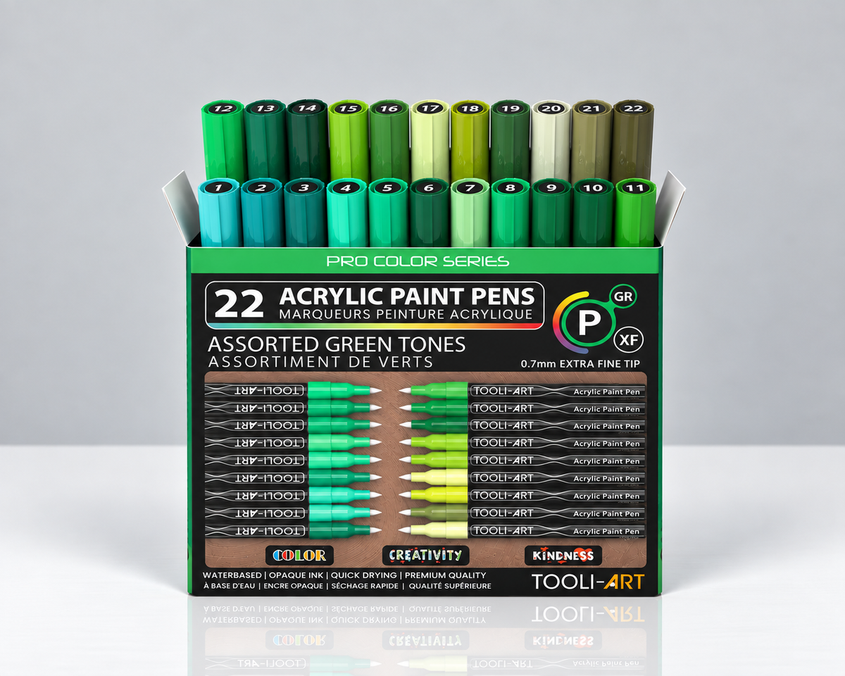 TOOLI-ART GREEN – PACK OF 22 ACRYLIC MARKERS 0.7 MM