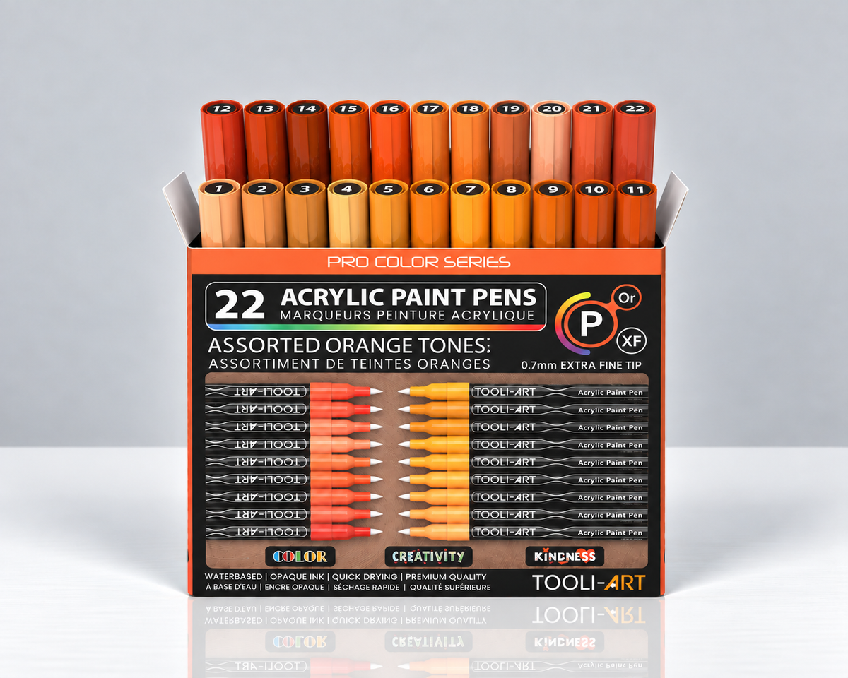 TOOLI-ART ORANGE – PACK OF 22 ACRYLIC MARKERS 0.7 MM