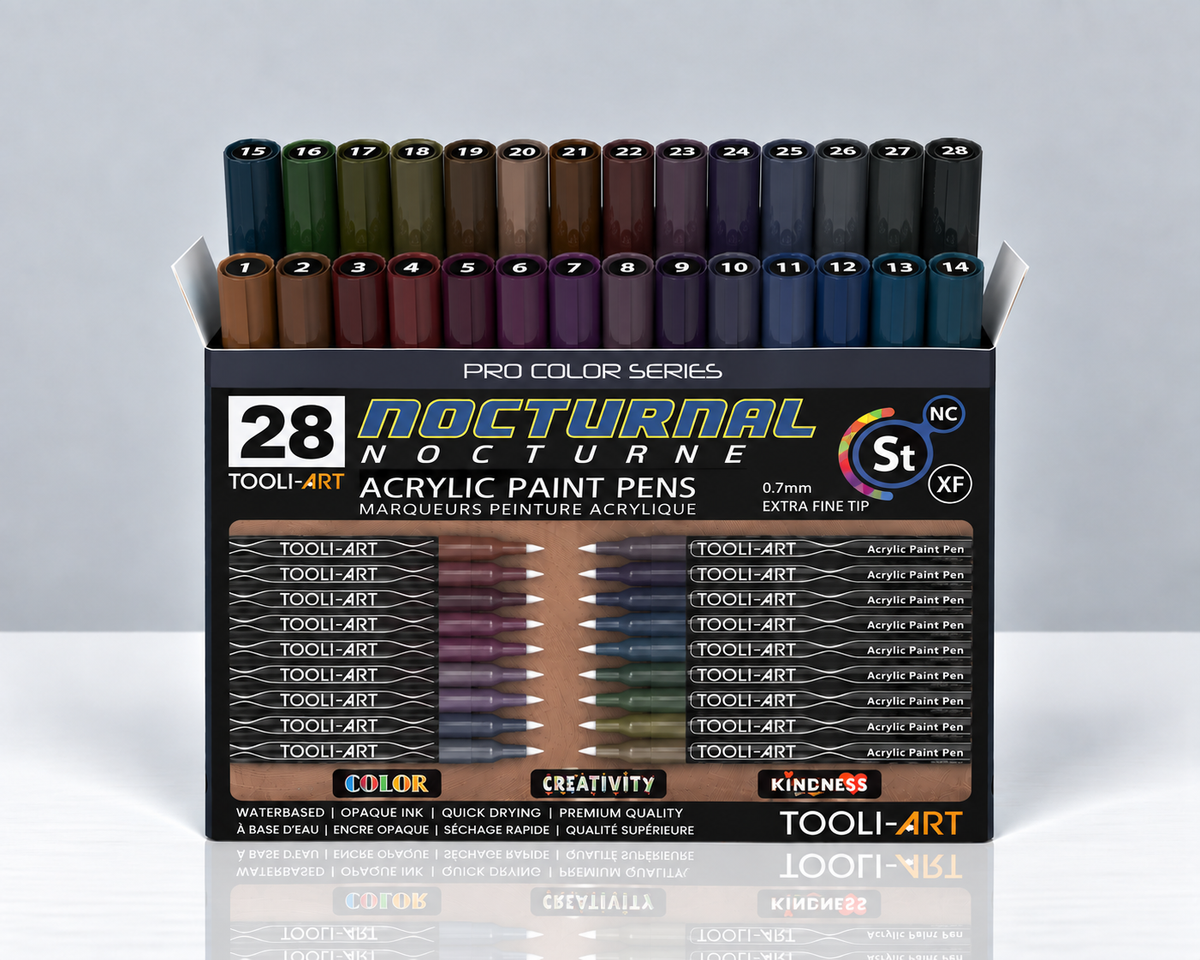 TOOLI-ART NOCTURNAL – PACK OF 28 ACRYLIC MARKERS 0.7 MM