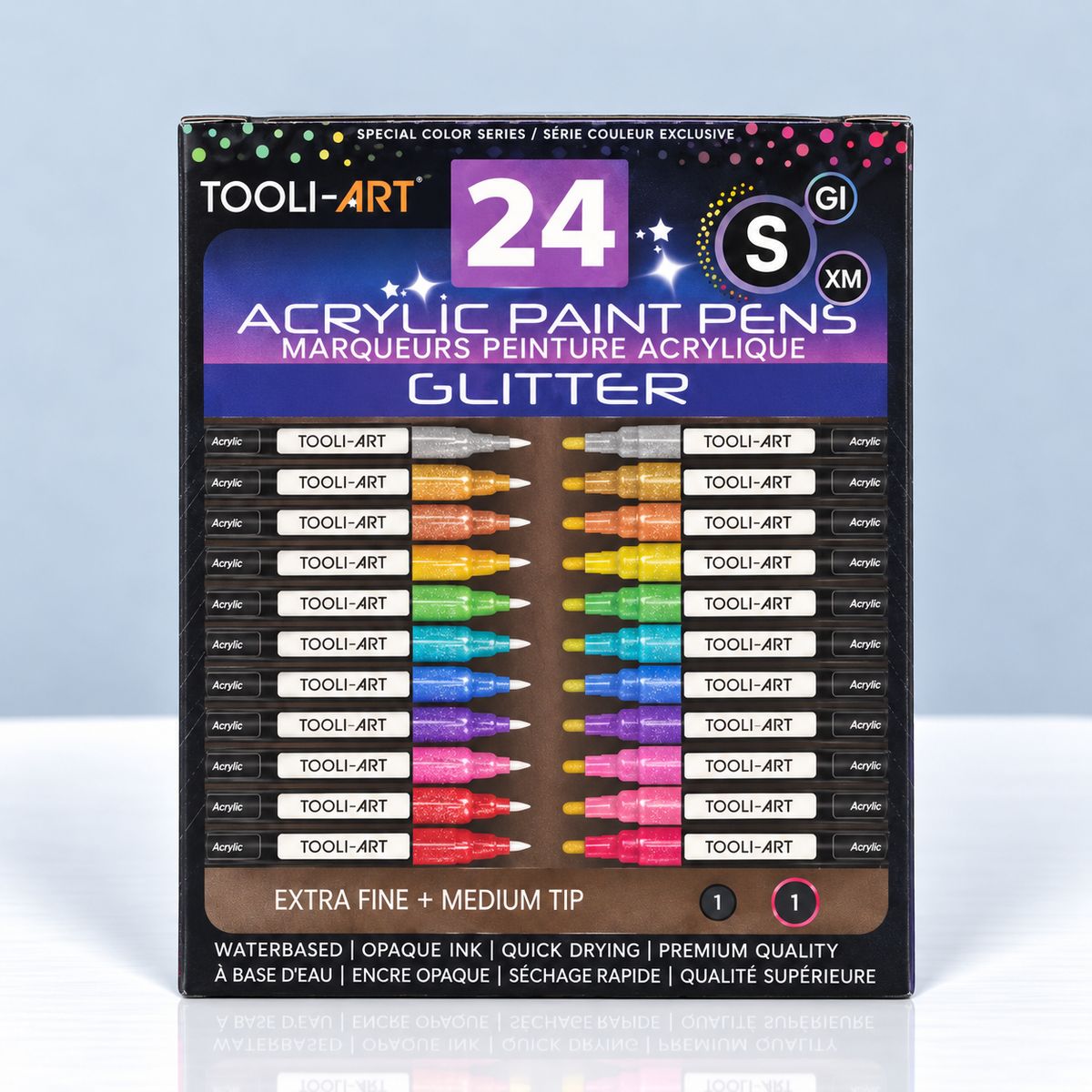 TOOLI-ART GLITTER – 24 feutres acryliques pailletés