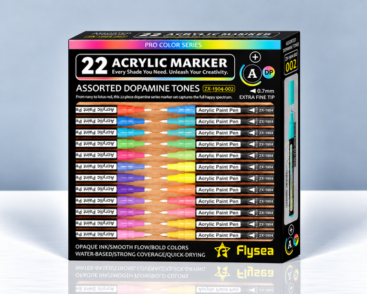 Flysea Dopamine – Coffret 22 feutres acryliques couleurs vives 0,7 mm