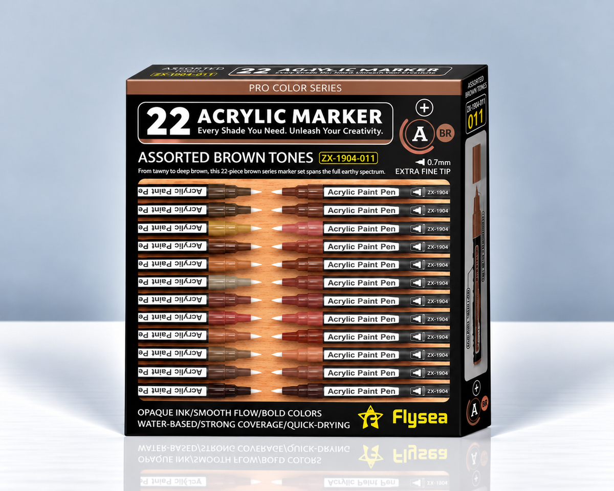 Flysea Brown Tones – 22 feutres acryliques marron et naturels 0,7 mm