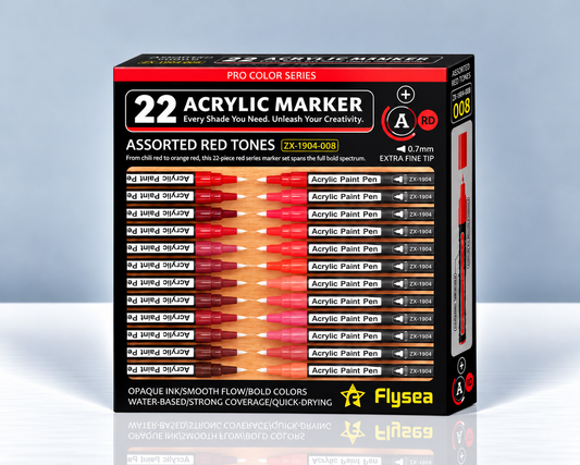 Flysea Red Tones – 22 feutres acryliques nuances de rouge 0,7 mm