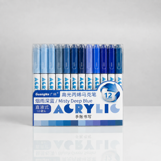 Guangna High Gloss Acrylic Pens – 12 Couleurs – MISTY DEEP BLUE SERIES