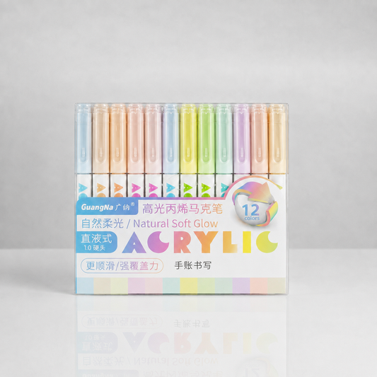 Guangna High Gloss Acrylic Pens – 12 Couleurs - NATURAL SOFT GLOW SERIES