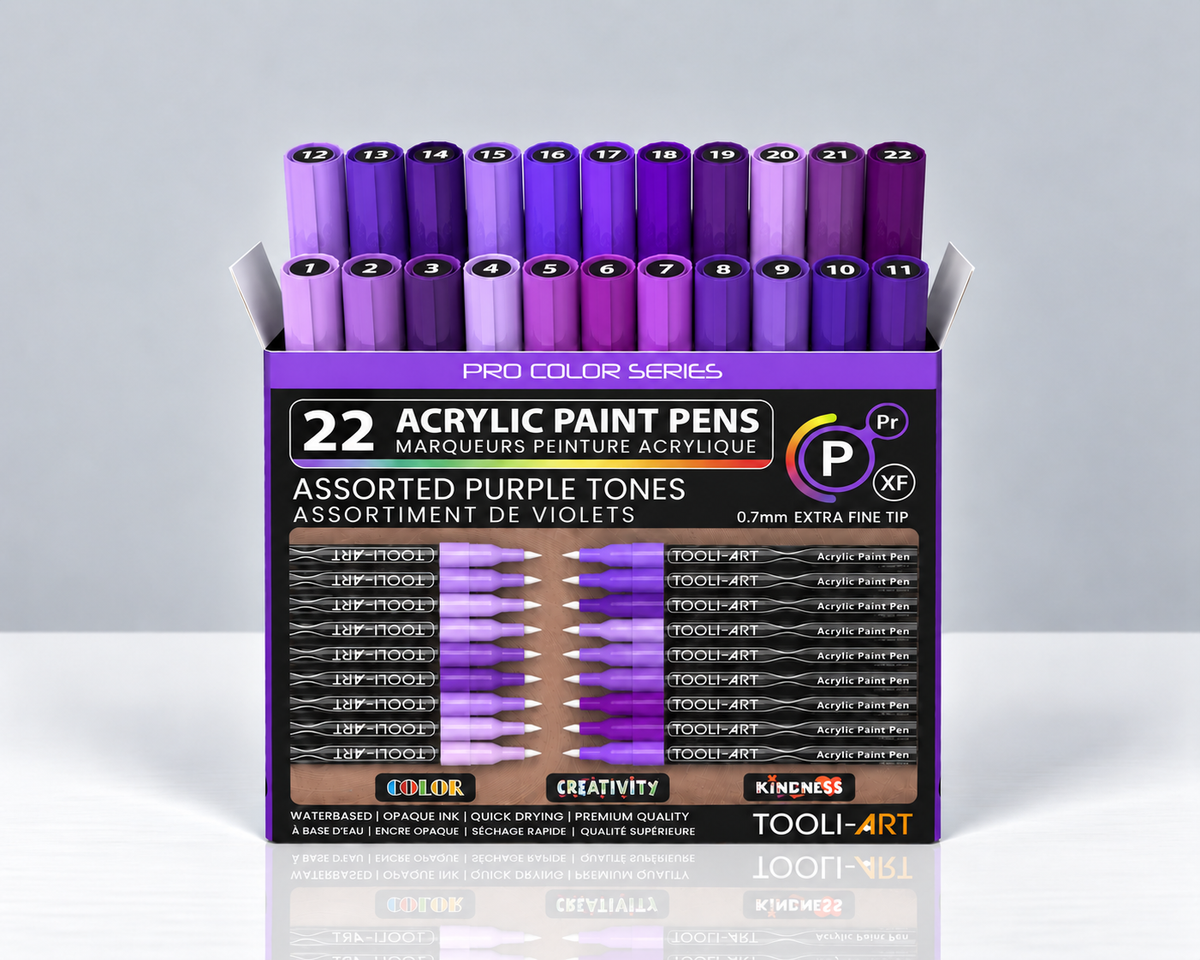 TOOLI-ART PURPLE – Pack de 22 feutres acryliques pointe extra-fine 0,7 mm