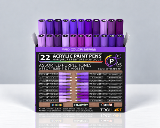 TOOLI-ART PURPLE – Pack de 22 feutres acryliques pointe extra-fine 0,7 mm