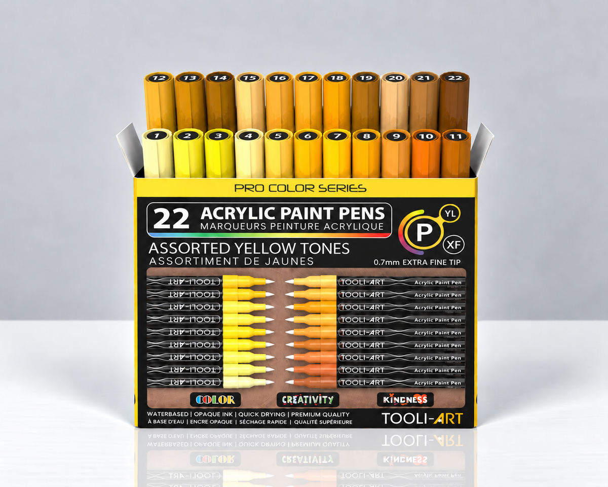 TOOLI-ART YELLOW – PACK 22 FEUTRES ACRYLIQUES 0,7 MM