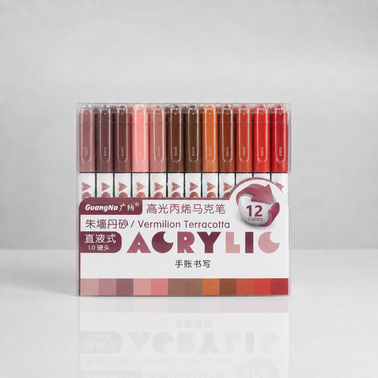 Guangna High Gloss Acrylic Pens – 12 Couleurs - VERMILION TERRACOTTA SERIES