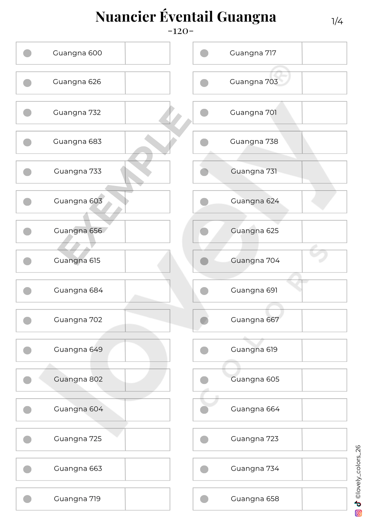 Feutres acryliques - nuancier-eventail-guangna-120-7805571 - Lovely Colors