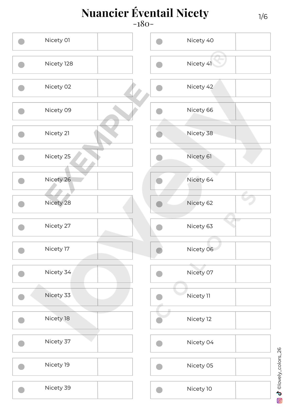 Feutres acryliques - nuancier-eventail-nicety-180-4915353 - Lovely Colors